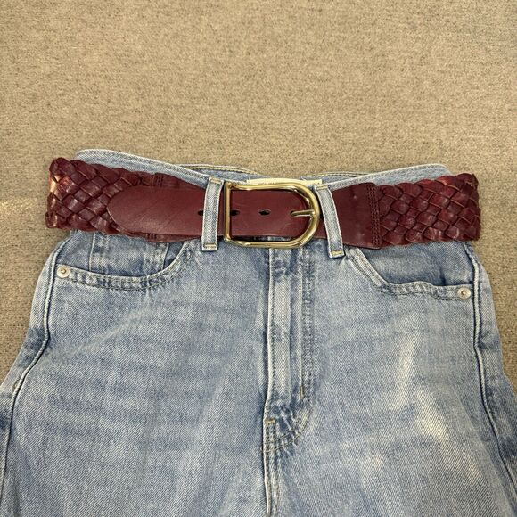 Rough Roses Belt Women 32 Wine Woven Leather Gold Buckle Western Boho Bohemian - Picture 3 of 6